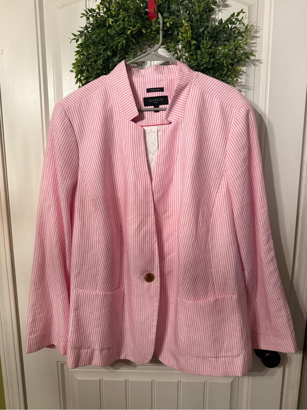 Talbots Pink & White Striped Women's Blazer Jacket 22w